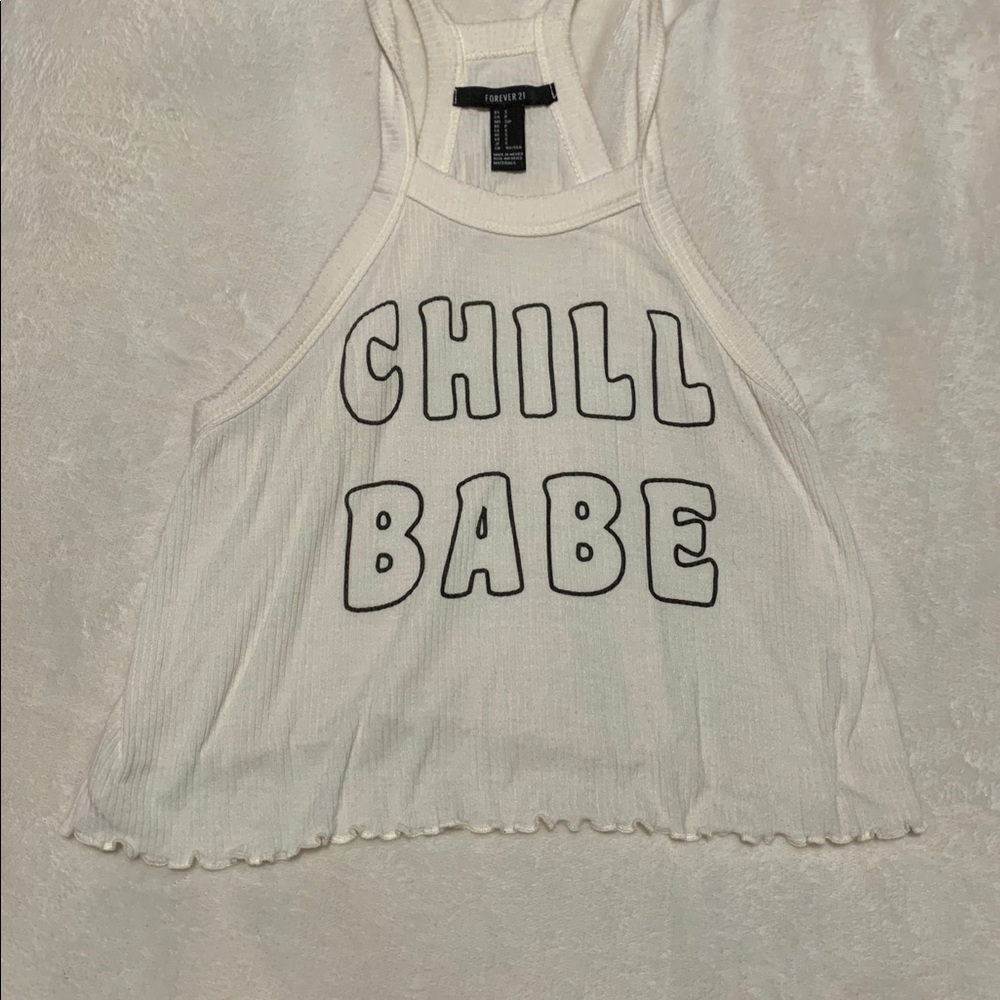 White “chill babe” cropped tank top